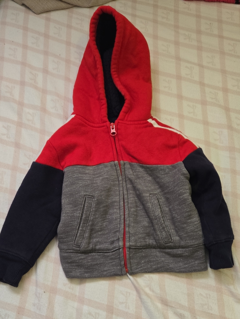 The Children's Place Red, Gray & Navy Colorblock Hooded Zip Jacket